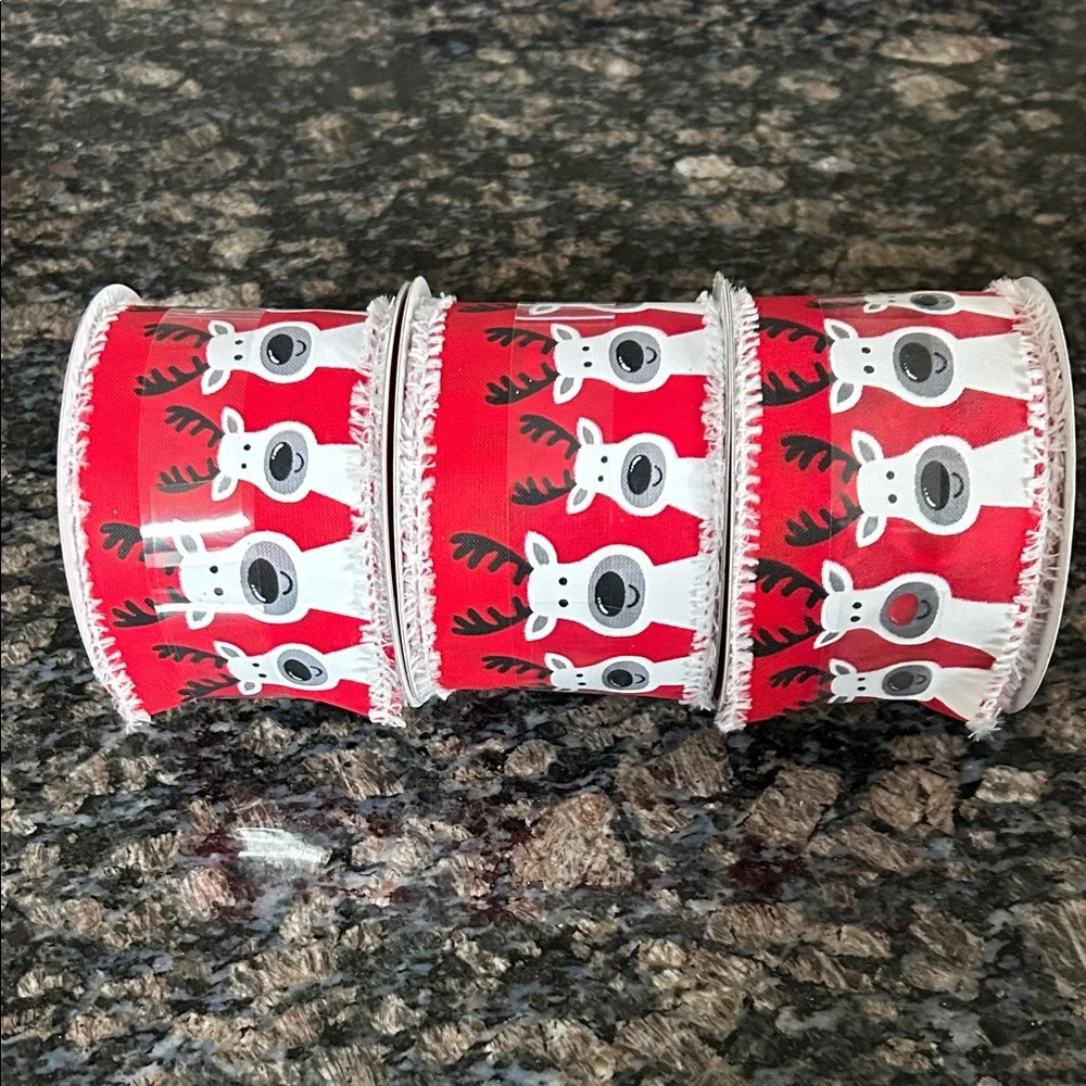 CELEBRATE IT REINDEER WIRED RIBBON 2.5 FT x 20FT LOT OF 3 NWT